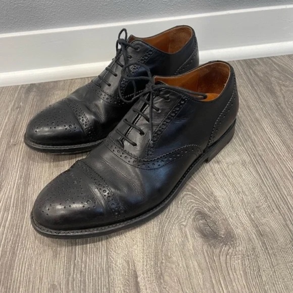 J. Crew Mens Ludlow Classic Black Leather Semi Brogue Shoes - Picture 4 of 16